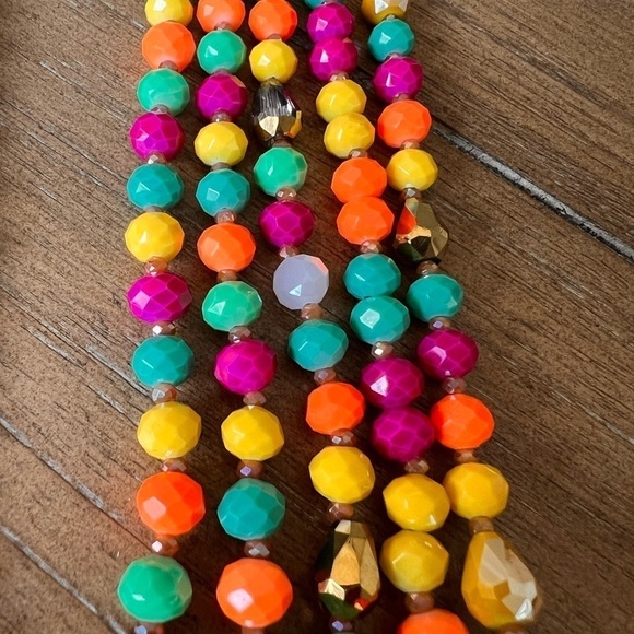 Colorful Bright Multi Color 5 Strand Necklace with matching earrings Gold Purple - Picture 6 of 12